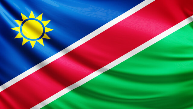 namibia flag picture, close-up shot of namibian nation flag, africa, animated flag background photo, 3D photo of a flag, national symbol of african country, patriotism, full screen - Powered by Adobe