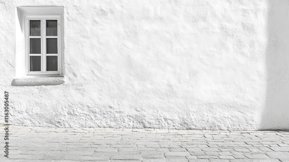 Aufkleber textured white stucco wall with window urban background for design and architecture use