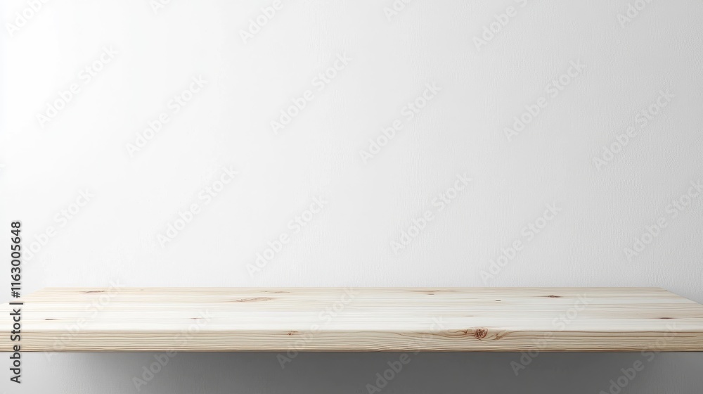 Poster light wood table surface with seamless white background ideal for product display or text overlay in