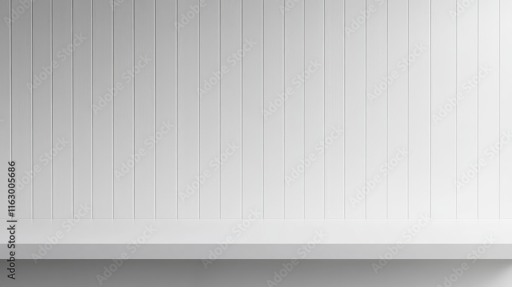 Poster minimalistic white shelf with wooden paneling on isolated background ideal for product display highl