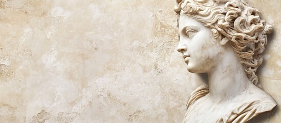 Naklejka premium Renaissance marble bust of a feminine figure against a blank textured background ideal for elegant text placement