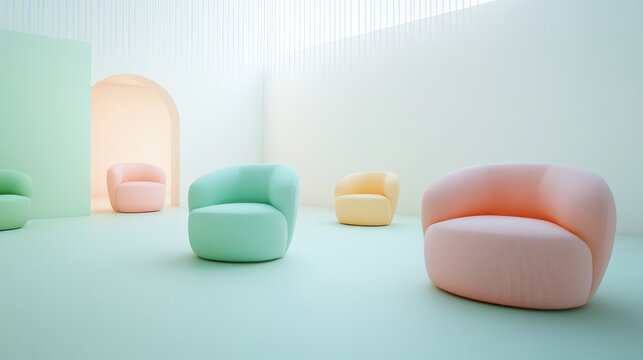Modern pastel chairs in a minimalist room.