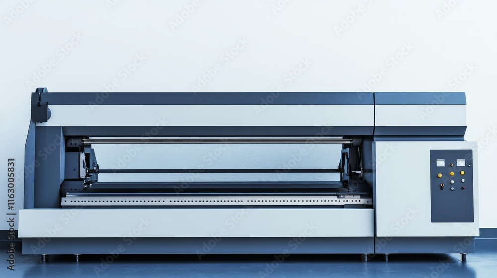Poster modern printing machine in a clean workspace.