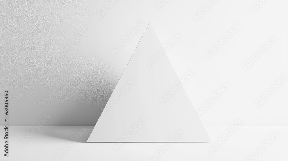 Poster minimalistic white triangular pyramid displayed on a clean white surface emphasizing simplicity and 