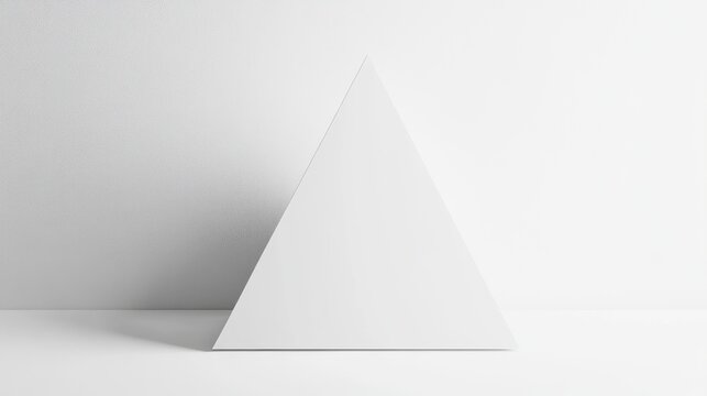 Minimalistic white triangular pyramid displayed on a clean white surface emphasizing simplicity and elegance in design and composition.