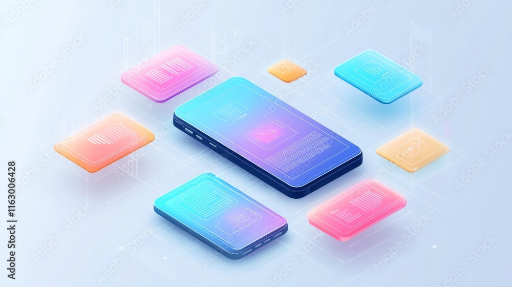 Poster modern smartphone with stylish ui elements.