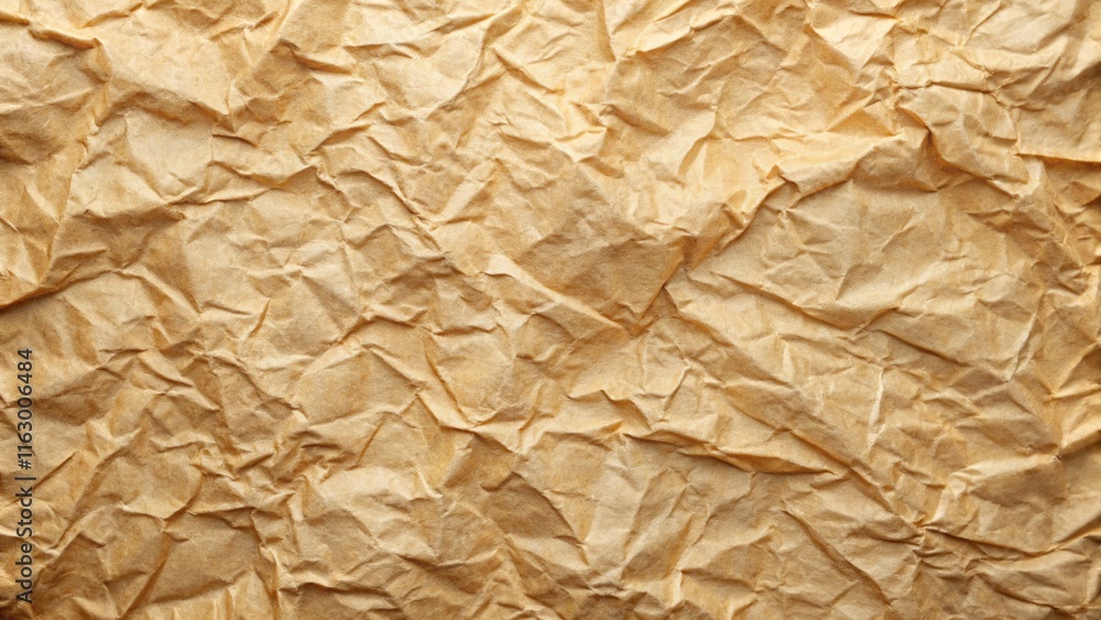 Poster light brown rough crumpled paper texture background with copy space for your design.