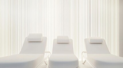 Modern spa relaxation area with white loungers.