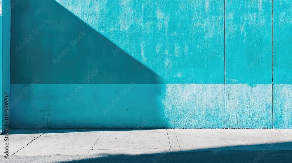 Poster minimalist design showcasing a blue wall with dynamic shadows creating a modern and tranquil atmosph