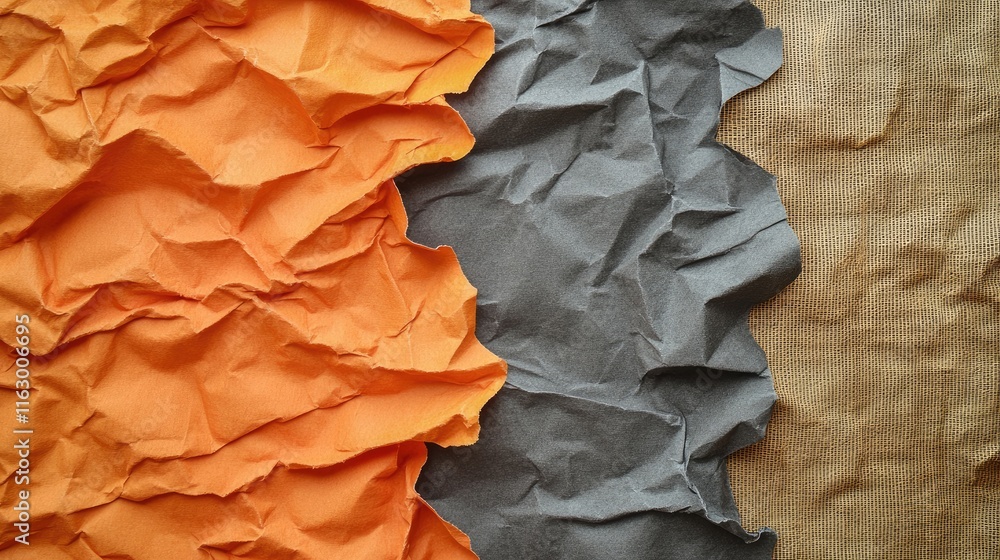 Poster corkboard background with textured orange and gray crumpled paper creating a vibrant and versatile d