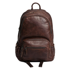 Naklejka premium Leather backpack in rustic brown perfect for travel and everyday use with spacious compartments and stylish design