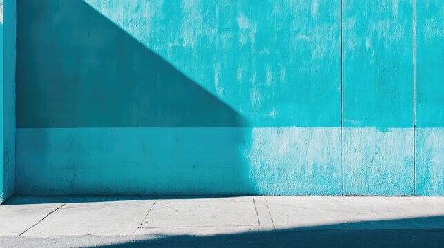 Minimalist design showcasing a blue wall with dynamic shadows creating a modern and tranquil atmosphere for artistic backgrounds - Powered by Adobe
