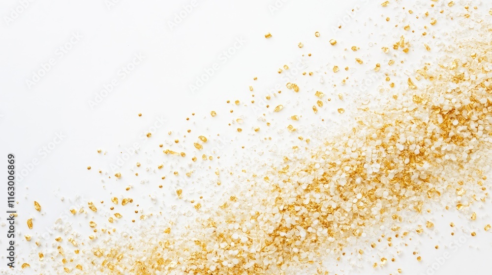 Poster corn kernels scattered on a white background creating a textured and vibrant design with empty copys