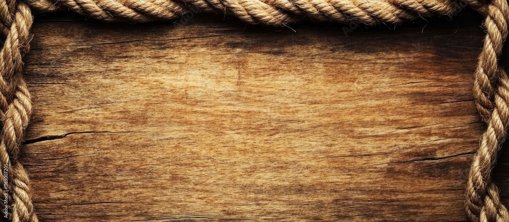Poster rustic woven rope texture background with wooden surface and blank space for text in a vintage desig