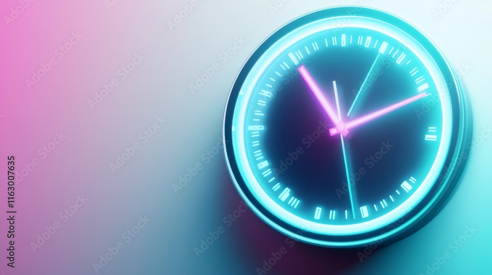 Poster neon clock displaying futuristic design elements.