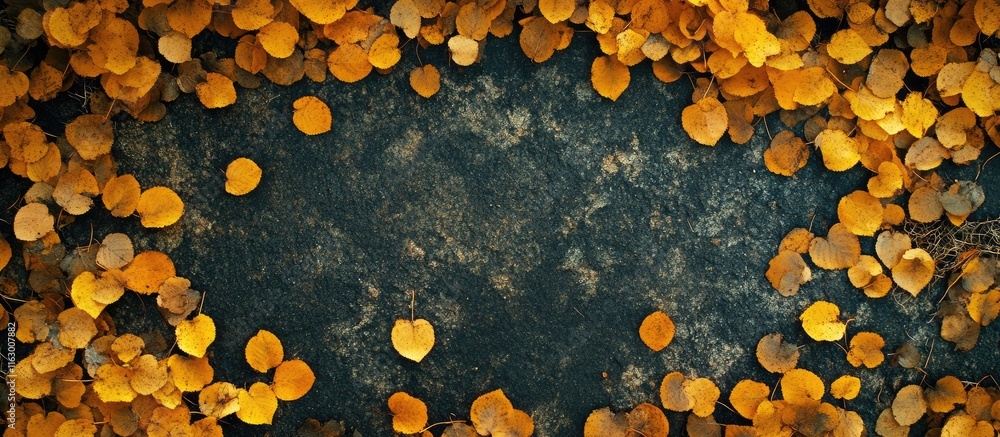 Poster autumn leaves in vibrant yellow and orange hues creating a natural frame with empty space for text o