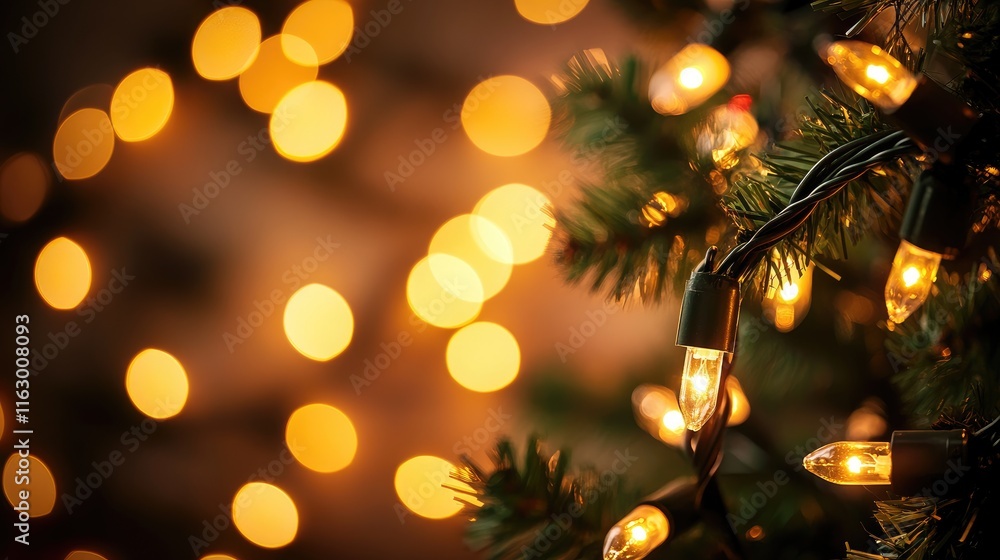 Poster elegant golden textured background featuring warm illuminated christmas lights and a soft bokeh effe