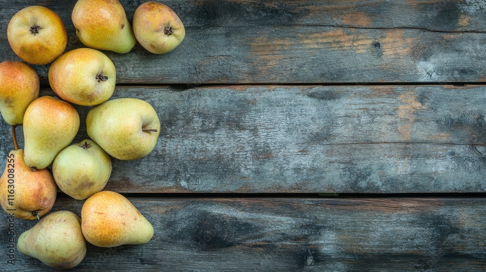Poster ripened pears and apples on rustic wooden table showcasing healthy organic eating with ample copy sp