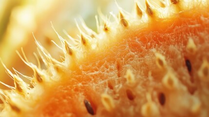 Close-up of ripening watermelon showcasing its unique spiky texture and vibrant golden hue with intricate details and natural beauty.