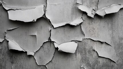 Torn and peeling poster texture in muted gray tones creating a distressed and weathered background effect