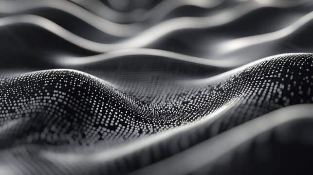 Digital Waves of Binary Data Visualization with Varying Depths and Textures in Monochrome Tones