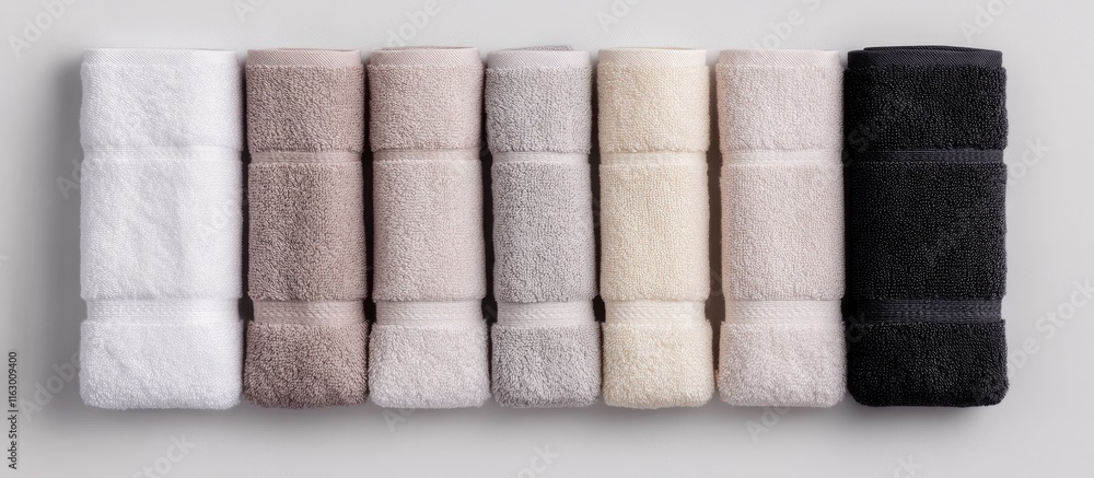Poster soft neutral bathroom towel set with ample space for text or branding on a light background