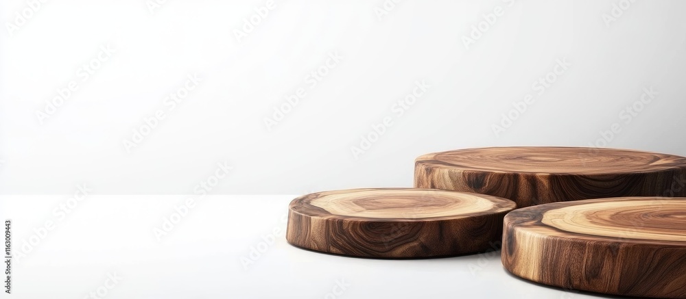 Poster walnut wood table set on a clean white background offering ample space for customization or text ins