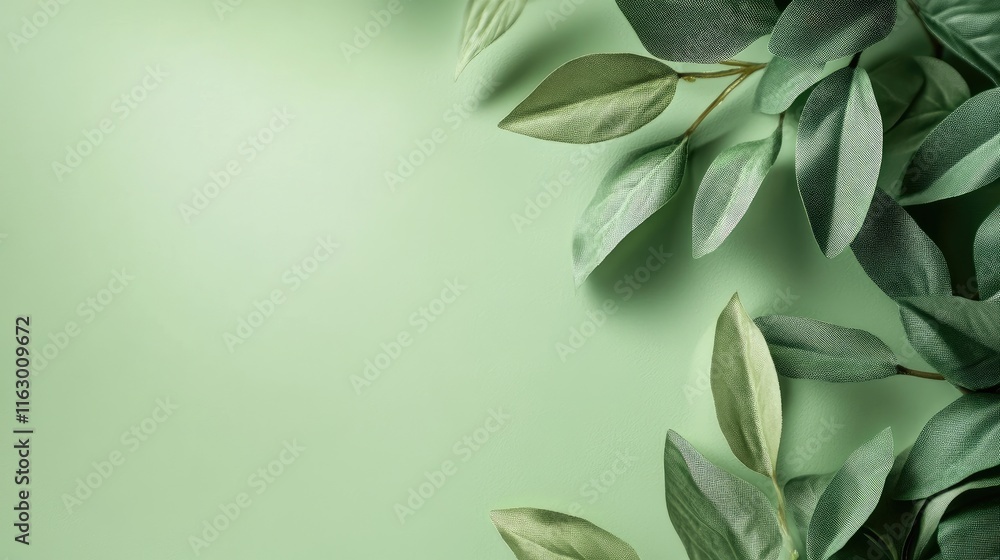 Poster soft minimal greenery background for elegant product display with gentle shadows and natural element