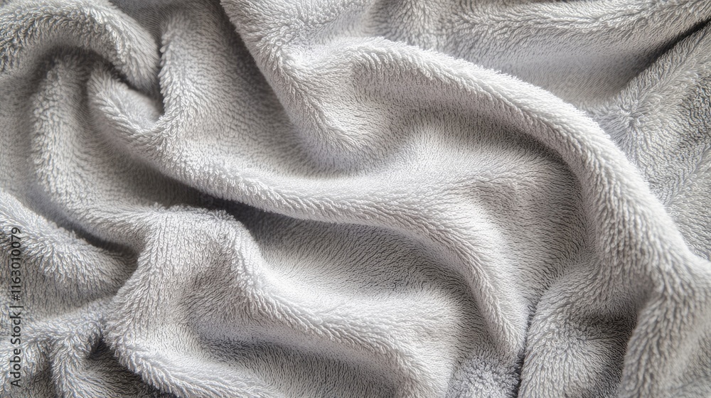 Poster soft grey terry towel fabric texture with gentle folds and intricate detailing creating a cozy and i