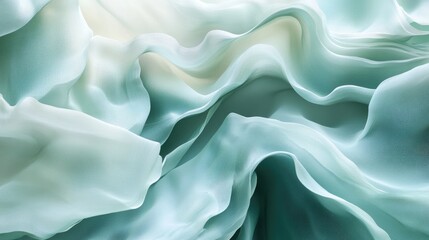 Obraz premium Mesmerizing soft green silk fabric folds creating flowing curves and gentle ripples for elegant design backgrounds and textures.