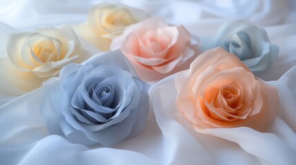 Delicate pastel roses on soft fabric showcasing gentle textures and light tones for elegant design and decor concepts