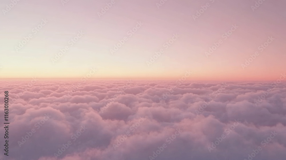 Poster panoramic view of a soft pink dawn or sunset sky with gentle clouds creating a serene and tranquil a