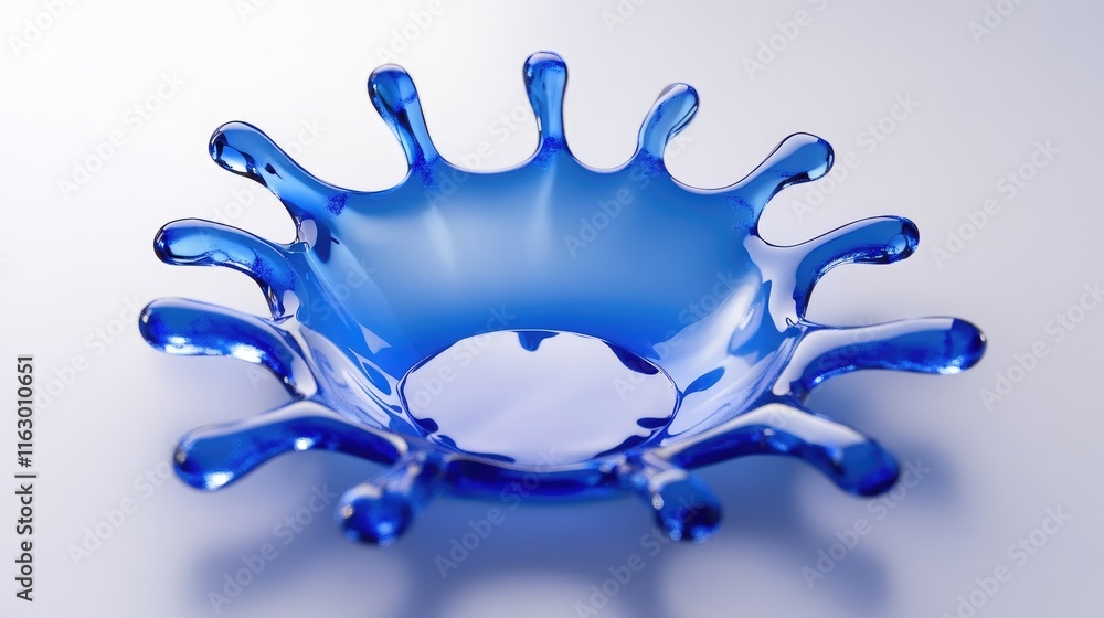 Poster symmetrical blue water splash on white background showcasing fluid dynamics and artistic design in h