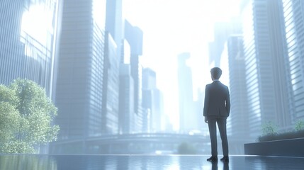 Fototapeta premium Professional man in a modern cityscape.