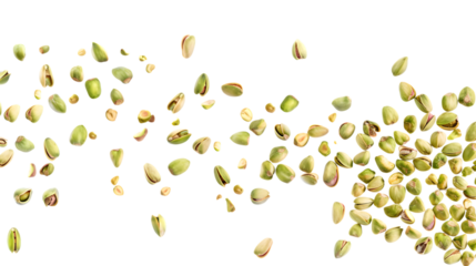 Flying delicious pistachios, isolated on white background 