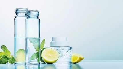 Refreshing water with lemon and mint leaves.