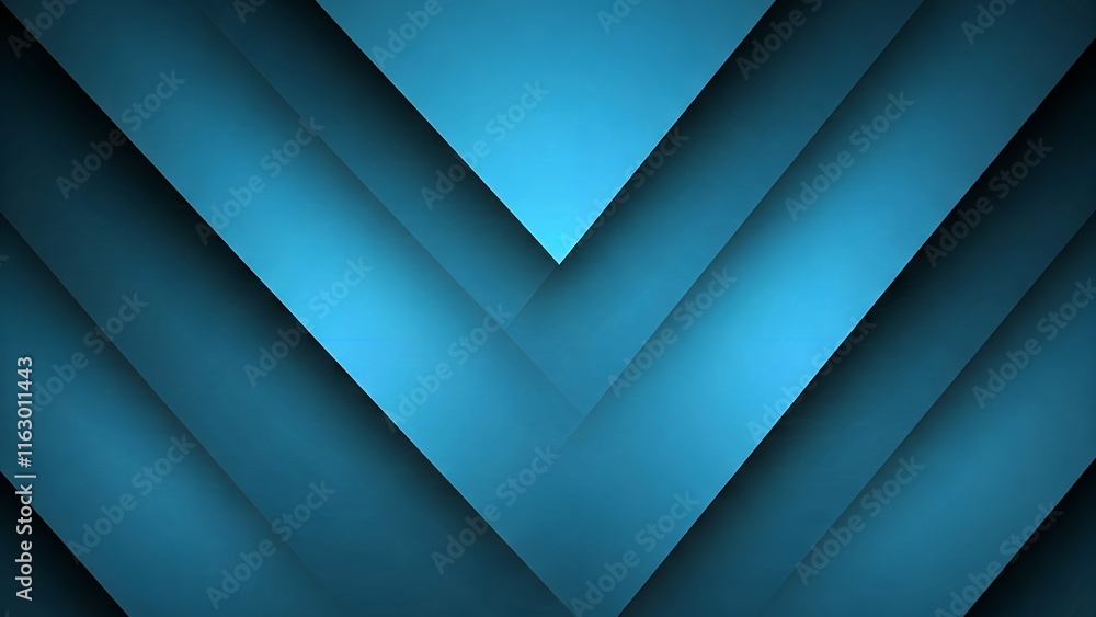 Poster abstract blue geometric background with overlapping diagonal stripes creating a deep v pattern.