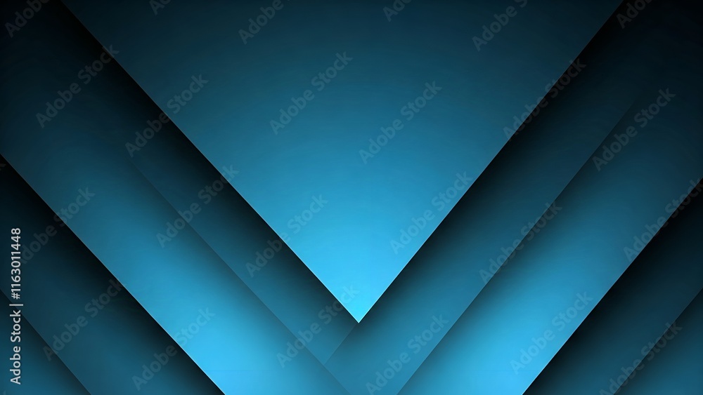 Poster abstract blue layered triangles with a gradient effect creating depth.