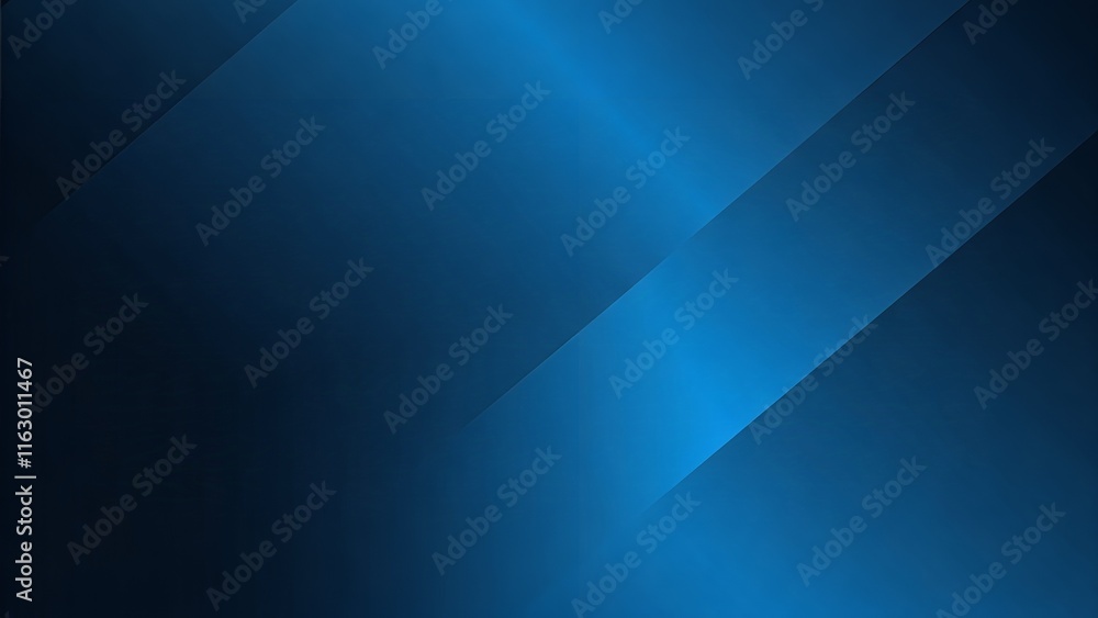 Poster abstract blue geometric background with overlapping diagonal stripes and a light flare.