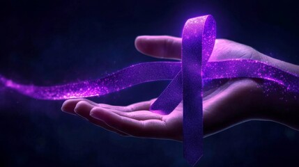 Obraz premium A Purple Awareness Ribbon Held Gently In A Hand