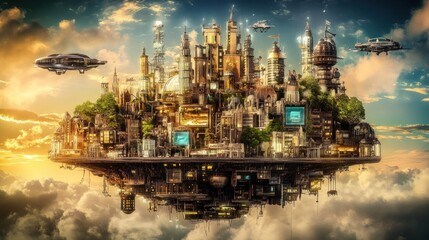 Naklejka premium Aetherium: The Floating Metropolis