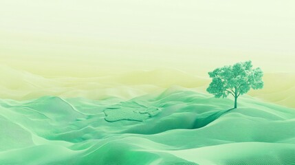 Obraz premium Serene green landscape with a solitary tree.