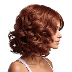 Naklejka premium Medium-length wavy wig in auburn color enhances elegance for various occasions and styles