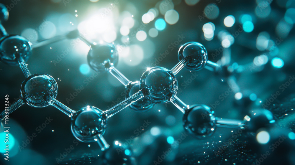 Aufkleber molecular structure with illuminated atoms showcasing intricate connections and energy dynamics in a