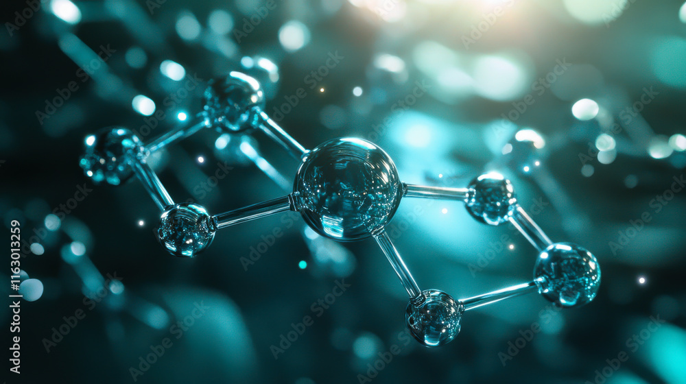 Aufkleber molecular structure with illuminated atoms showcasing intricate connections and energy dynamics in a