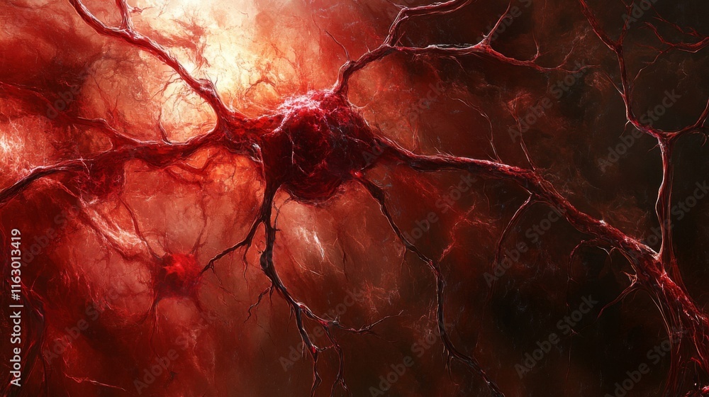 Poster abstract red neural network structure artistic rendering