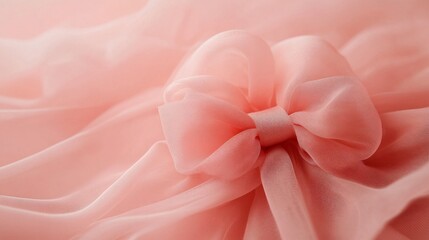Fototapeta premium A Pink Bow on Soft Fabric Drapery
