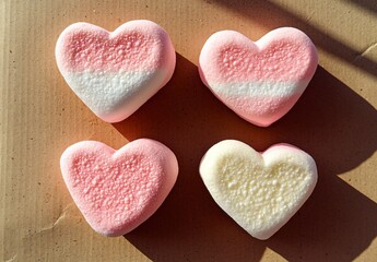 Obraz premium Sweetheart Marshmallow Candies: Pink and White Heart-Shaped Treats