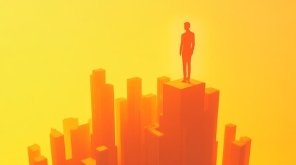 Silhouette of a person on top of skyscrapers.