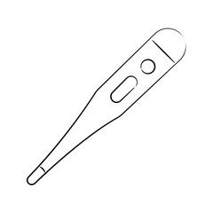 Hand drawn Electronic Thermometer with screen. Pencil drawing of temperature measuring Device from hospital isolated on white background. Sketch of doctor equipment. Line vector illustration